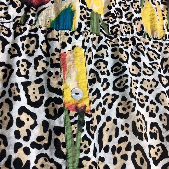 Multiples Top Womens M Cheetah‎ Floral Print Long Sleeve Button Lagenlook Boho - Picture 9 of 12